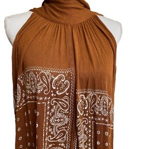 FREE PEOPLE  Boho Peasant Halter Open Tie Back  Rust Cinnamon Color Long …